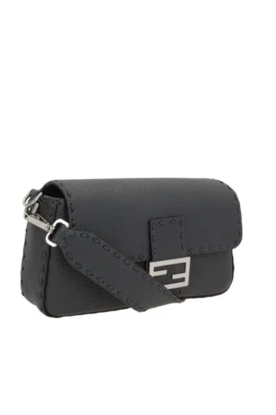 Fendi Baguette Macro-stitch Messenger Bag In Black