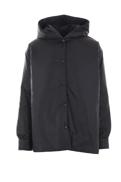 Aspesi Relaxed Fit Black Polyamide Jacket With Hood In Black