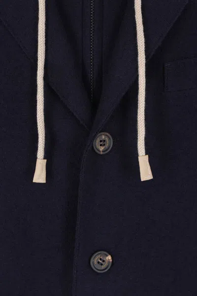 Eleventy Contemporary Single-breasted Jacket With Integrated Hood In Blue