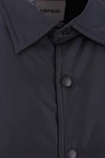 Aspesi Button-up Minimalist Jacket With Classic Collar In Blue