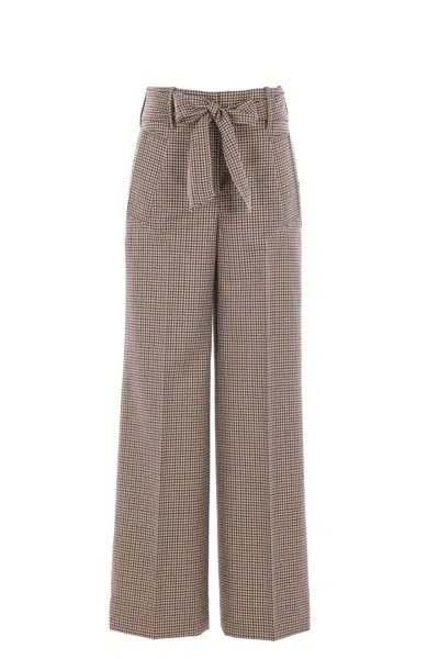 Incotex High Waist Wide Leg Checked Trousers Bow Detail In Neutral