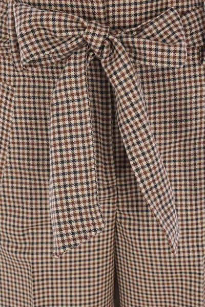 Incotex High Waist Wide Leg Checked Trousers Bow Detail In Neutral