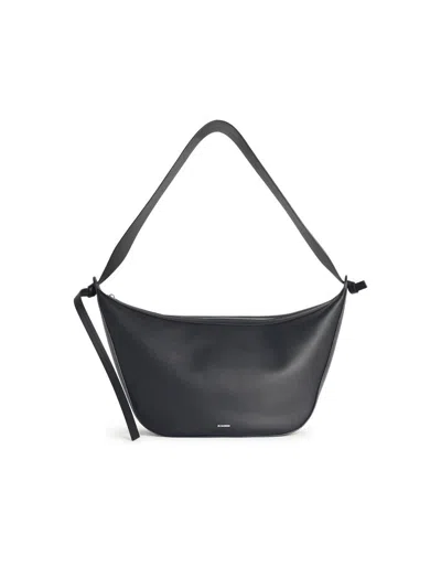 Jil Sander Smooth Finish Leather Shoulder Bag Design In Black