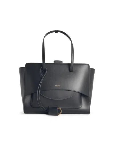 Hidesins Structured Leather Shoulder Bag Flap Design In Black