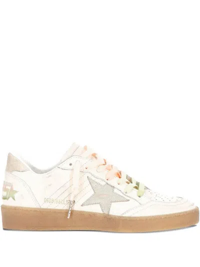 Golden Goose Ball Star Sneakers In Leather With Laminated Star And Suede Heel Tab Shoes In White