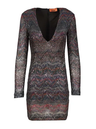 Missoni Fitted Mini Dress With Multicolored Zigzag