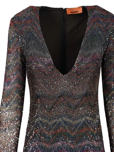 Missoni Fitted Mini Dress With Multicolored Zigzag