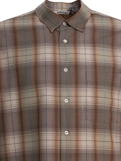 Auralee Plaid Wool Shirt Featuring Button-down Collar In Brown