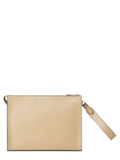 Fendi Ff-motif Leather Clutch Bag In Neutral