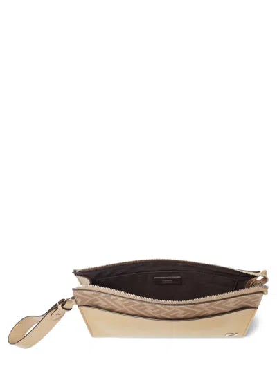 Fendi Ff-motif Leather Clutch Bag In Neutral