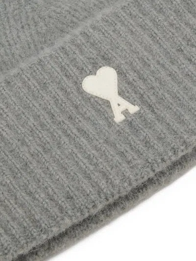 Ami Alexandre Mattiussi Grey Alpaca Striped Ami De Coeur Beanie Grey In Gray