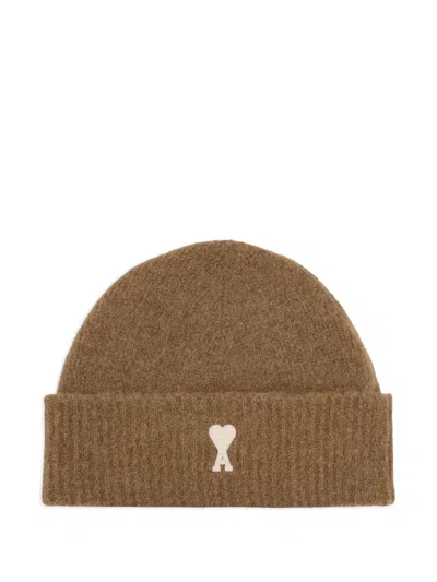 Ami Alexandre Mattiussi Grey Alpaca Striped Ami De Coeur Beanie Grey In Gray