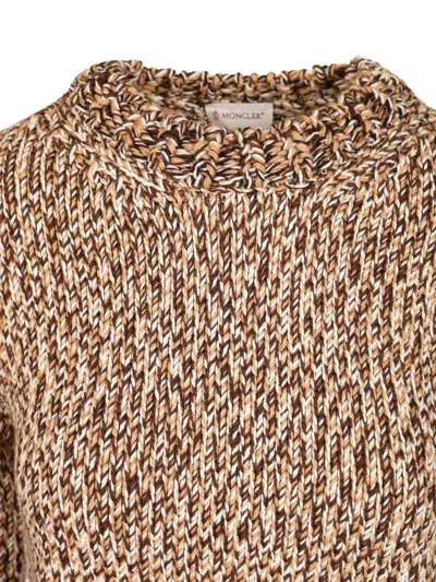 Moncler Marled Wool Crewneck Sweater In Brown