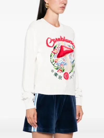 Casablanca Crewneck Sweater With Mushroom Embroidery In White