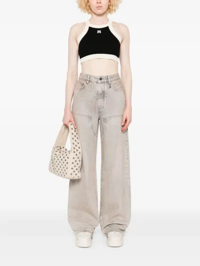 Amiri Wide-leg Distressed Denim Trousers With Carpenter Style In Neutral