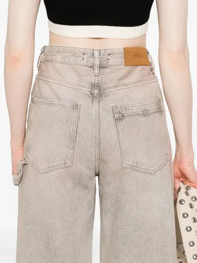 Amiri Wide-leg Distressed Denim Trousers With Carpenter Style In Neutral