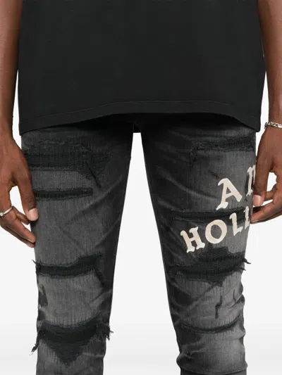 Amiri Hollywood Repaired Jean Distressed Skinny Jeans In Black