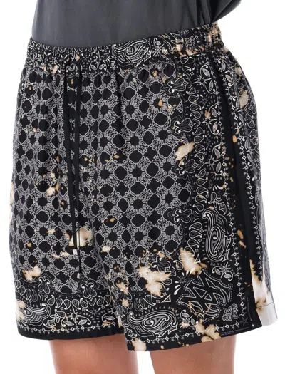 Amiri Bleach Bandana Silk Shorts In Black