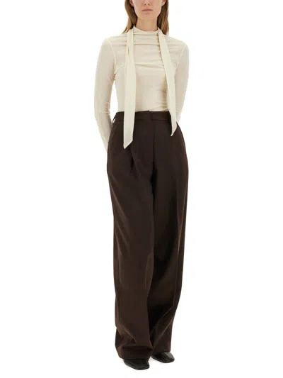 Lemaire Long-sleeved Top With Semi-sheer Texture And Draped Back Detail