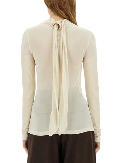 Lemaire Long-sleeved Top With Semi-sheer Texture And Draped Back Detail