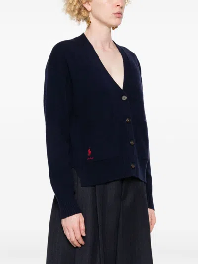 Polo Ralph Lauren Wool Cardigan With Dropped Shoulder Clothing In Blue