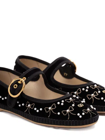 Valentino Endouce Embellished Grosgrain-trimmed Velvet Mary Jane Ballet Flats