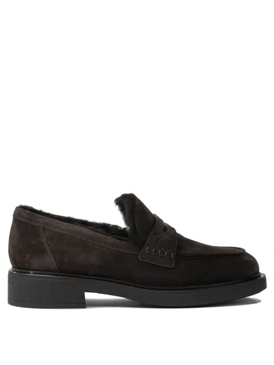 Gianvito Rossi Suede Loafers With Rubber Sole And Stitching