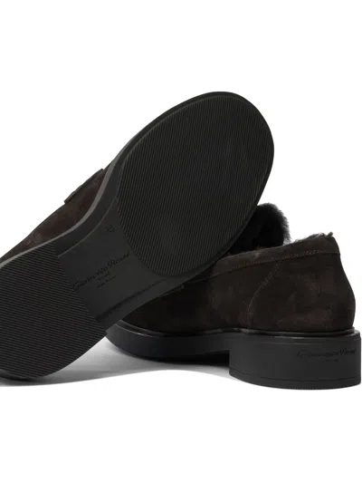 Gianvito Rossi Suede Loafers With Rubber Sole And Stitching