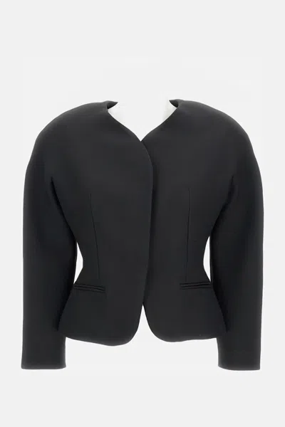 Jacquemus Tailored Blazer Peplum Structured Shoulders In Black