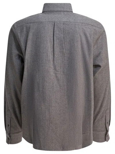 Vince Herringbone Shirt With Buttoned Collar And Cuffs In Gray