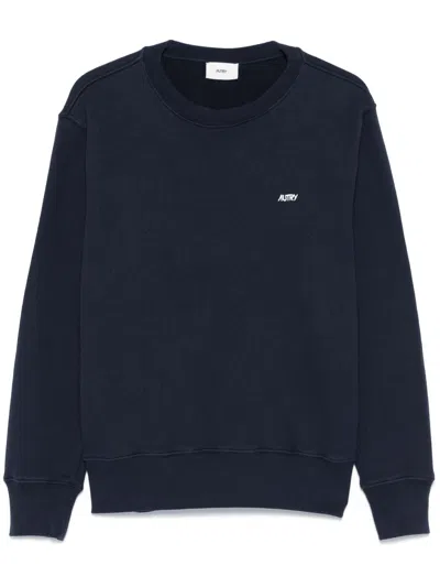 Autry Blue Crewneck Sweater With Logo Embroidered On The Front In Cotton Man In Blue