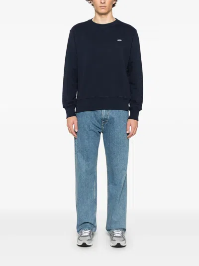 Autry Blue Crewneck Sweater With Logo Embroidered On The Front In Cotton Man In Blue