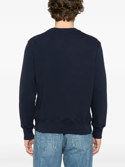 Autry Blue Crewneck Sweater With Logo Embroidered On The Front In Cotton Man In Blue