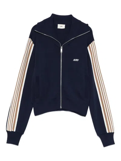 Autry Viscose Blend Zippered Sweatshirt Sweatshirts Blue In Blue