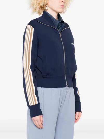 Autry Viscose Blend Zippered Sweatshirt Sweatshirts Blue In Blue
