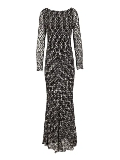 Missoni Long Double Layer Boat Neck Dress Dresses Multicolor In Black