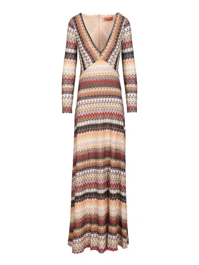 Missoni Long Maxi Dress V Neck Dresses Multicolor In Multi