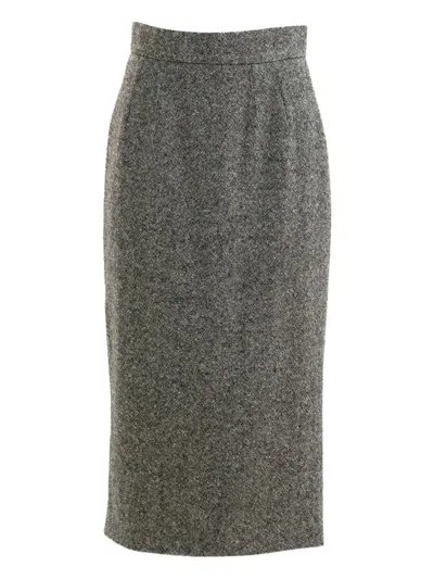 Dolce & Gabbana Dotted Wool Skirt In Gray