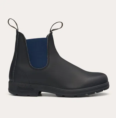 Blundstone Black Leather Boot With Blue Elastic Side Panels In Black