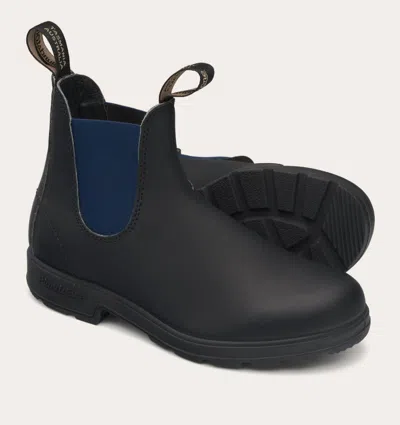 Blundstone Black Leather Boot With Blue Elastic Side Panels In Black