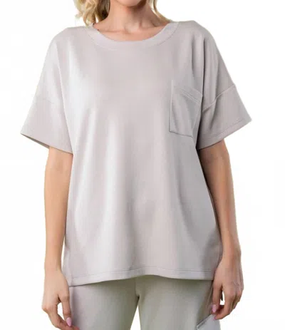 White Birch Half Sleeve Knit Top With Pocket In Grey In Gray