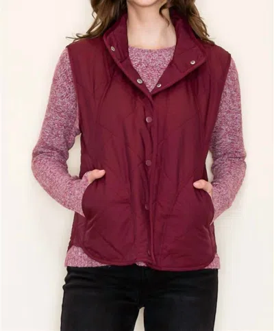 Staccato Kaye Button Front Textured Vest In Wine In Burgundy