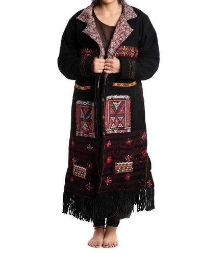 Standawt Merino Wool Coat In Black/yellow/green In Multi