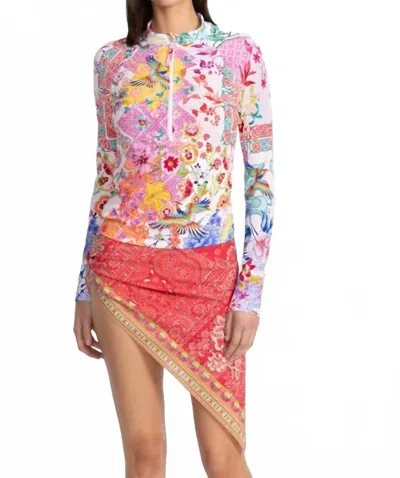 Johnny Was Reverse Pique Long Sleeve Surf Shirt In Paula In Multi