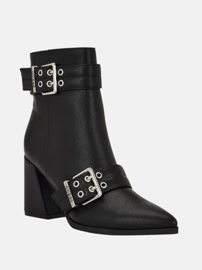Guess Factory Teases Buckled Block Heel Booties In Black