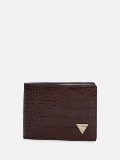 Guess Factory Croc-embossed Bifold Wallet In Brown