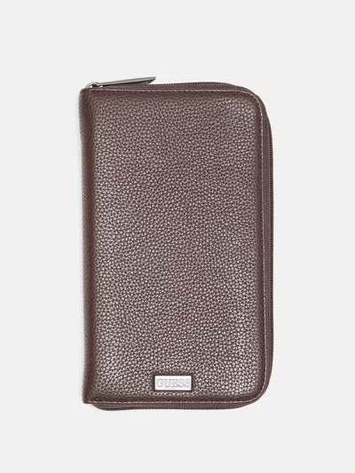 Guess Factory Zip-around Travel Wallet In Brown