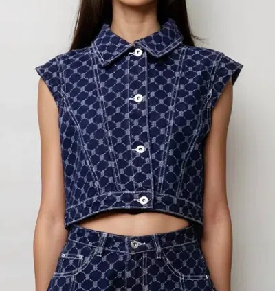 Amylynn Denim Diamond Pattern Vest In Blue In Blue