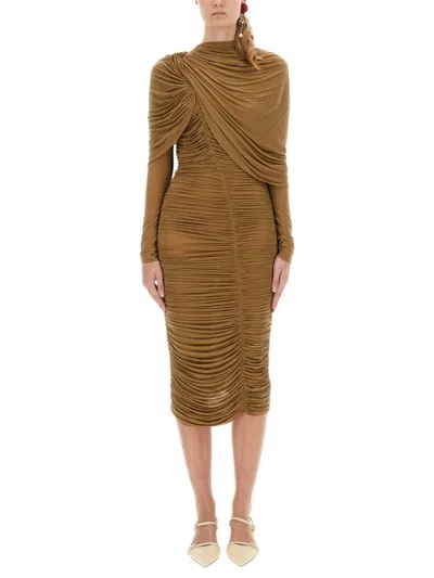 Magda Butrym Dress 17 In Taupe Polyamide Polyester In Brown