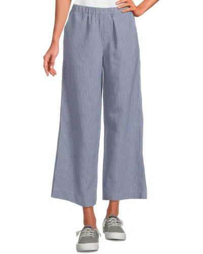 Mod-o-doc Women's Crop Wide Leg Pants In Natural & Ocean Stripe In Gray
